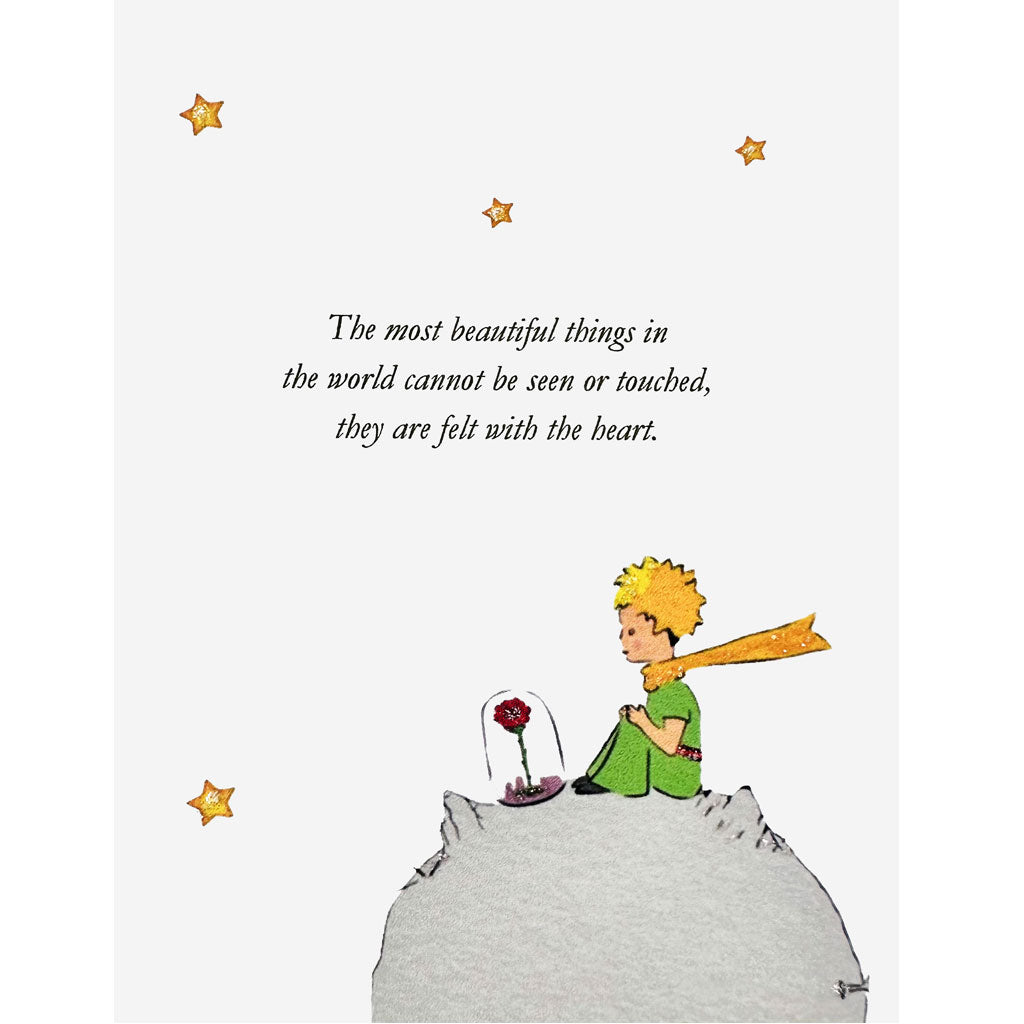 Illustration of a child with a flower, stars, and a quote on a white background