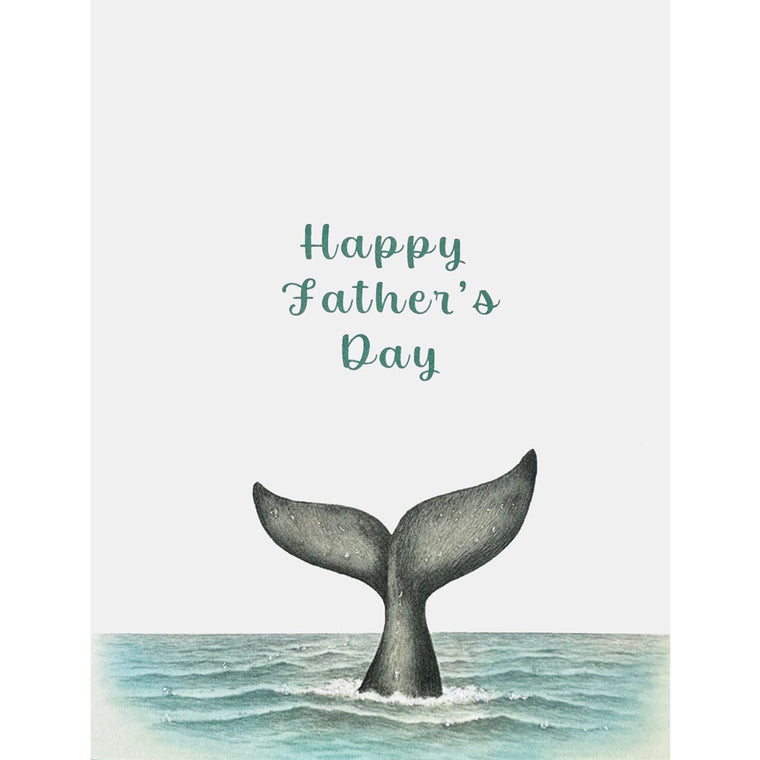 Father's Day card with whale tail and 'Happy Father's Day' text on a light blue background
