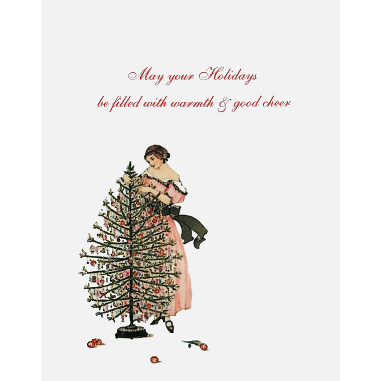 Victorian Lady at Christmas Tree Card