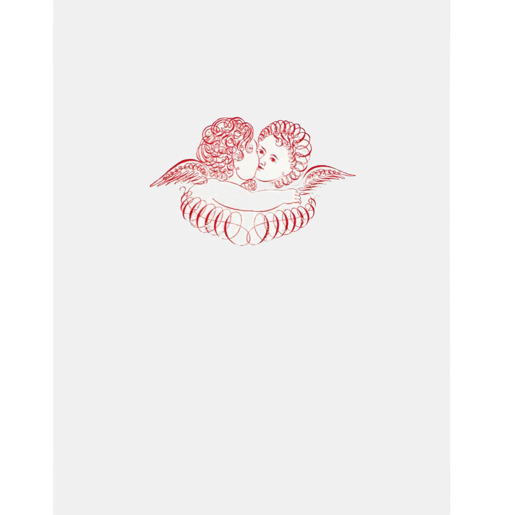 Red cherub illustration on a white background. Greeting Card