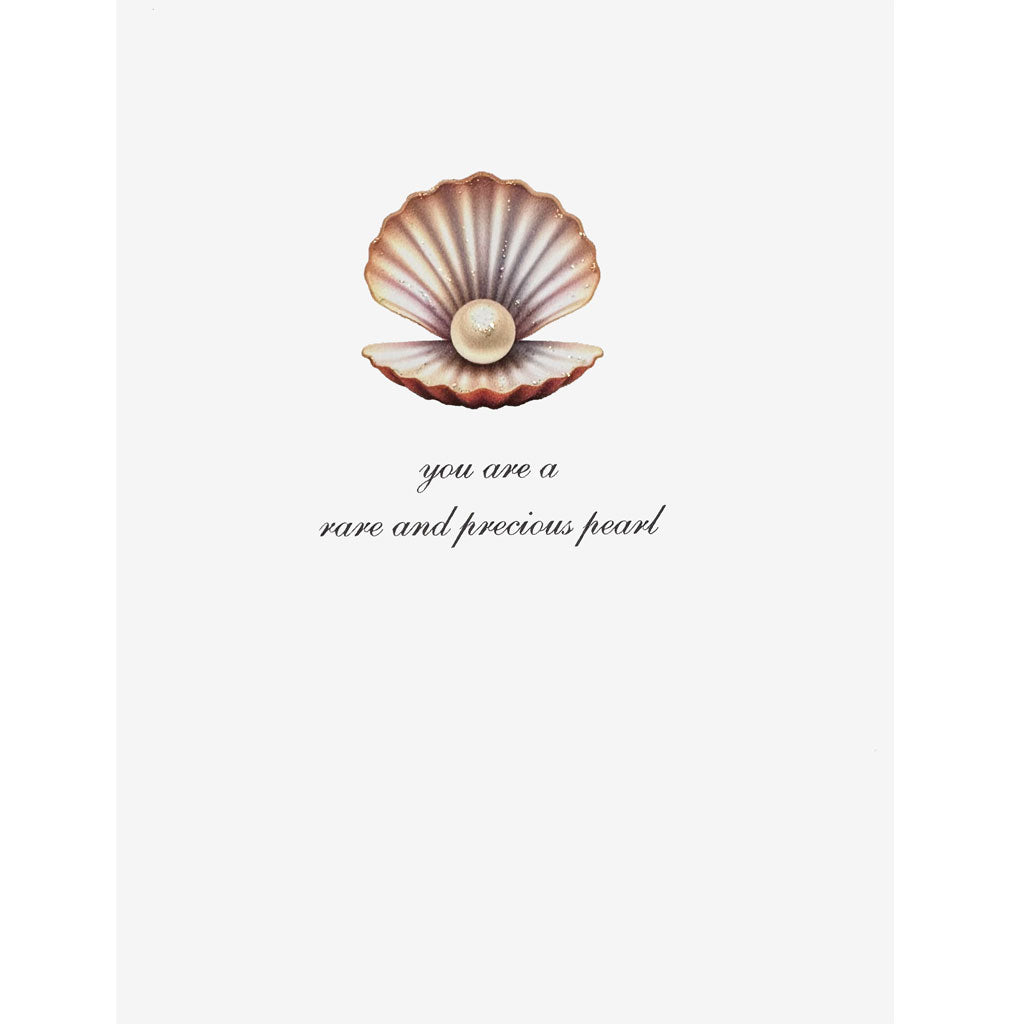 Shell with a pearl and text 'you are a rare and precious pearl' on a white background