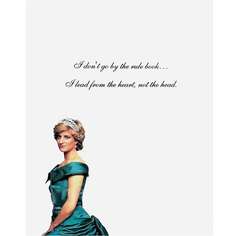 Woman in a teal dress with a tiara, quote above on a white background