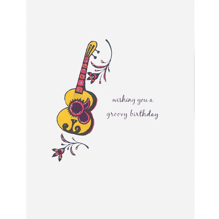 Groovy Guitar Birthday Card. Hand glittered. Made in USA