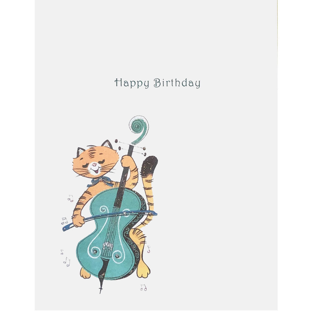 Cat Playing Cello Birthday Card