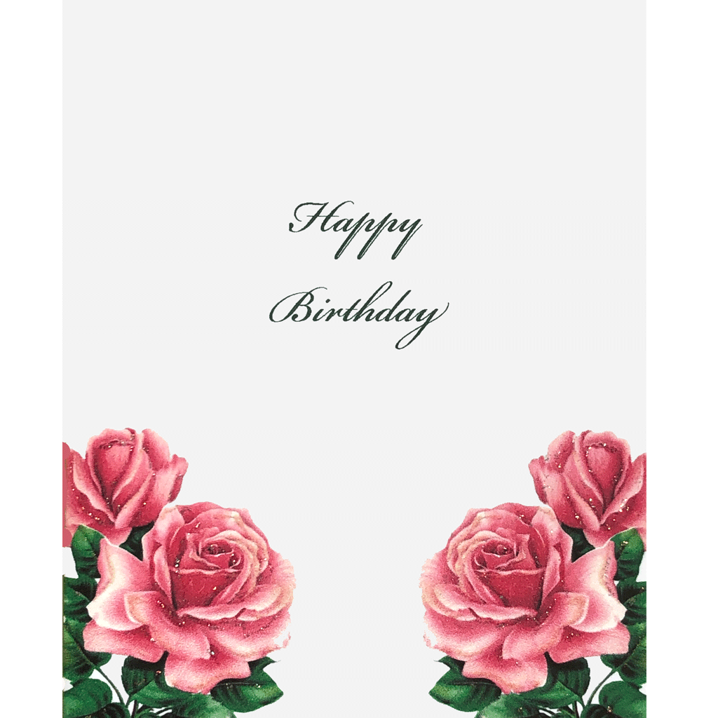 Birthday Card with big, beautiful, pink roses, hand glittered, made in USA