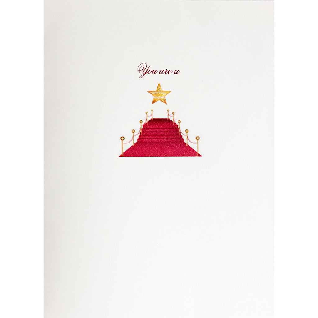 Greeting Card  Red Carpet with saying "You're a Star" - hand glittered, made in USA -Lumia Designs