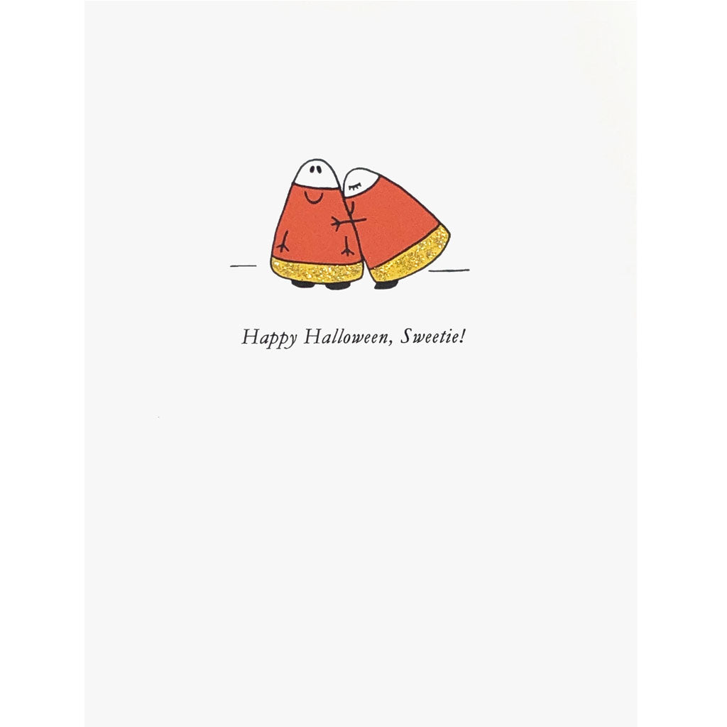 Candy Corn Couple- Greeting Card, Happy Halloween, Sweetie. Hand glittered, made in USA-Lumia Designs