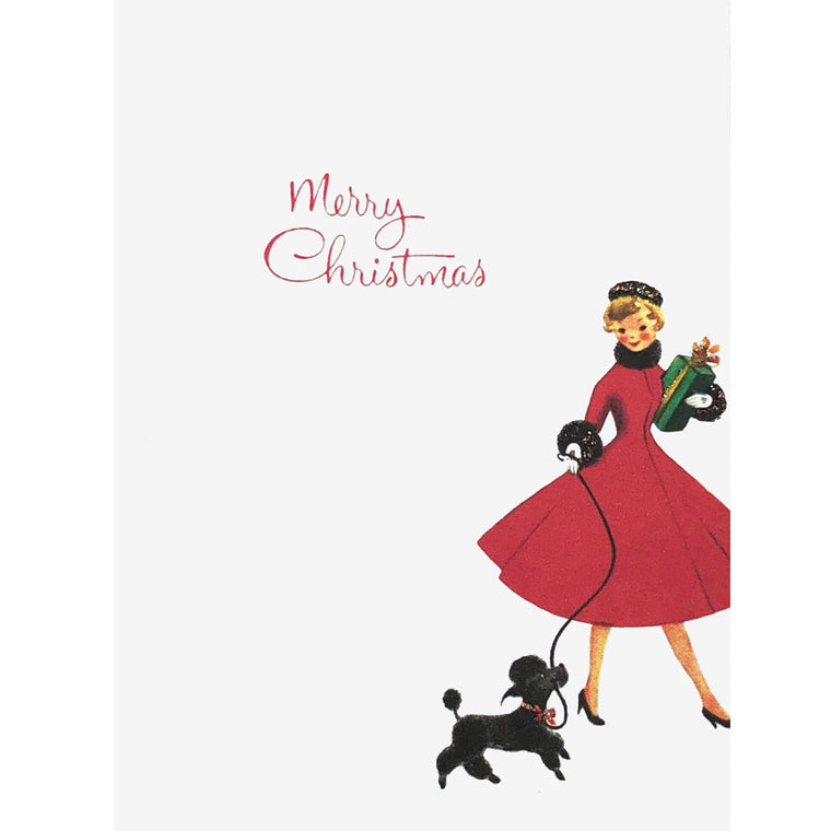 Girl With Red Coat & Dog Christmas Card
