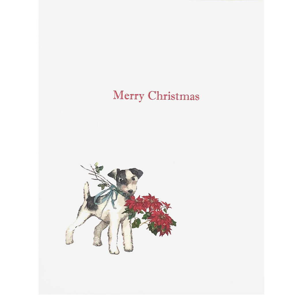Doggie With Poinsettias Christmas Card