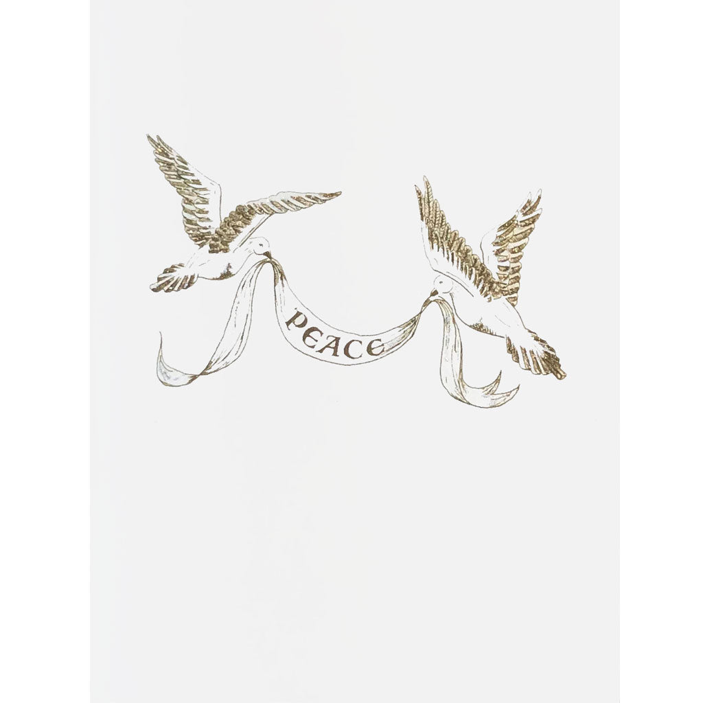 Gold Doves With Peace Banner Holiday Card