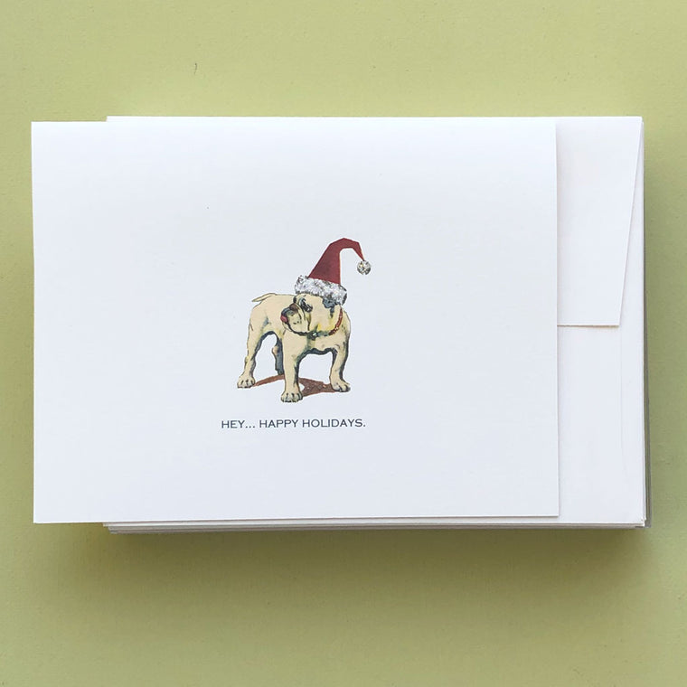 Bulldog Santa Hat Boxed Holiday Card