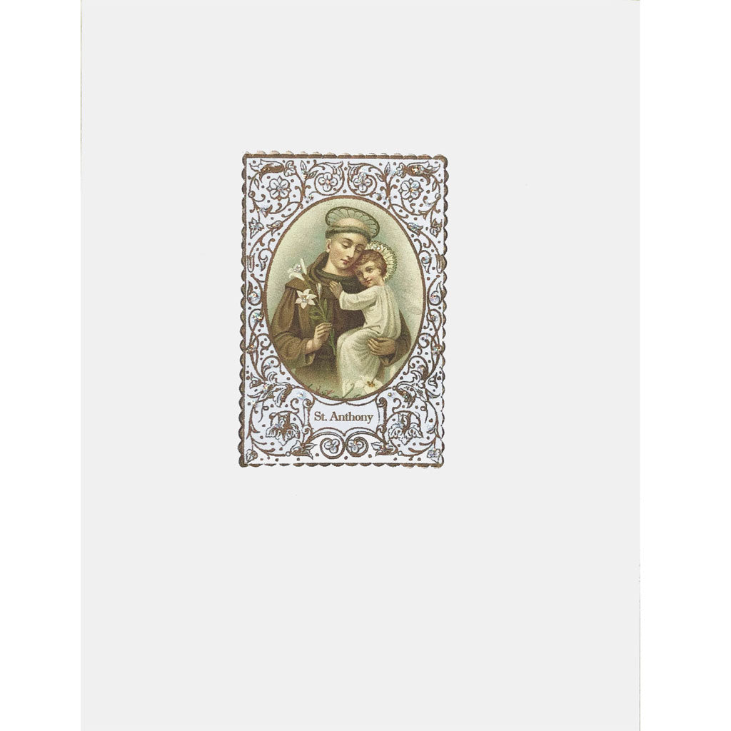 Saint Anthony Card with Prayer embellished with fine glitter. Lumia Designs