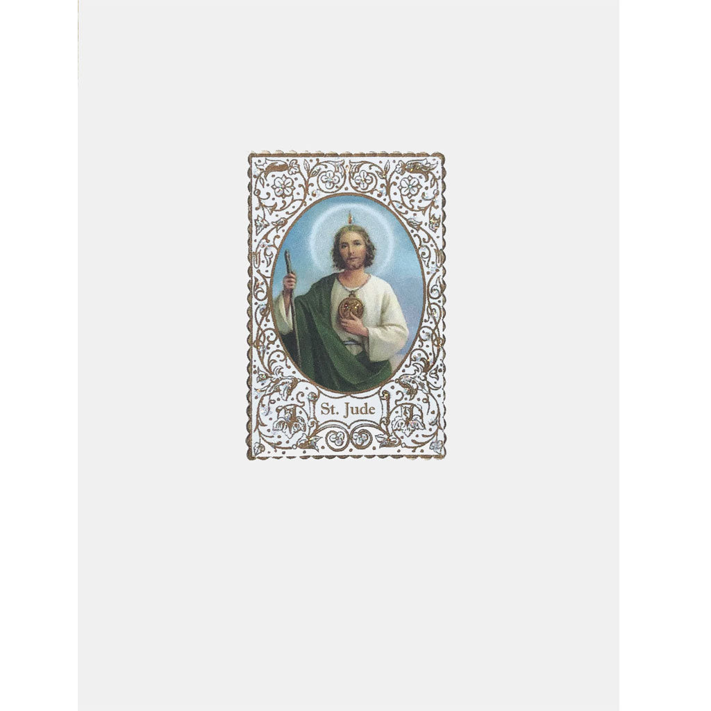 Saint Jude Card with Prayer embellished with fine glitter. Lumia Designs