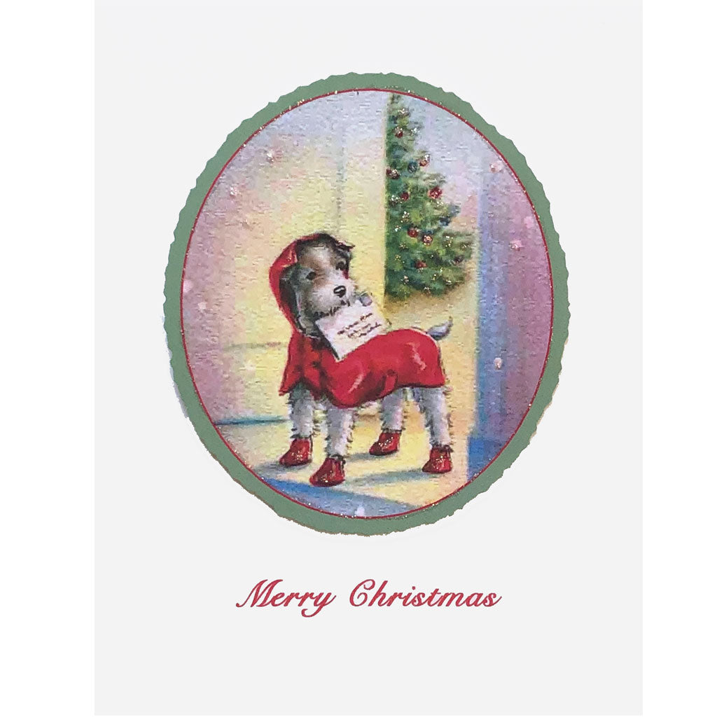 Dog With Red Boots Christmas Card