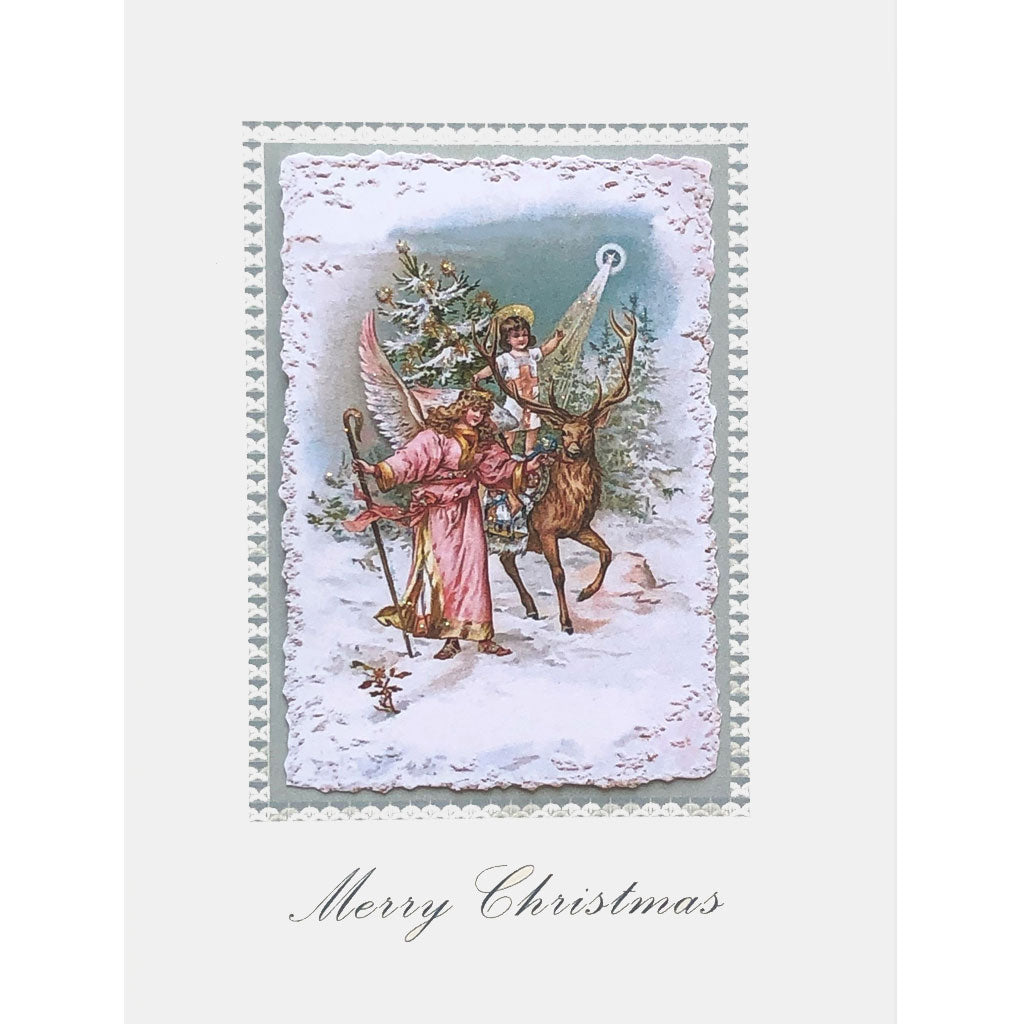 Angels With Reindeer Christmas Card