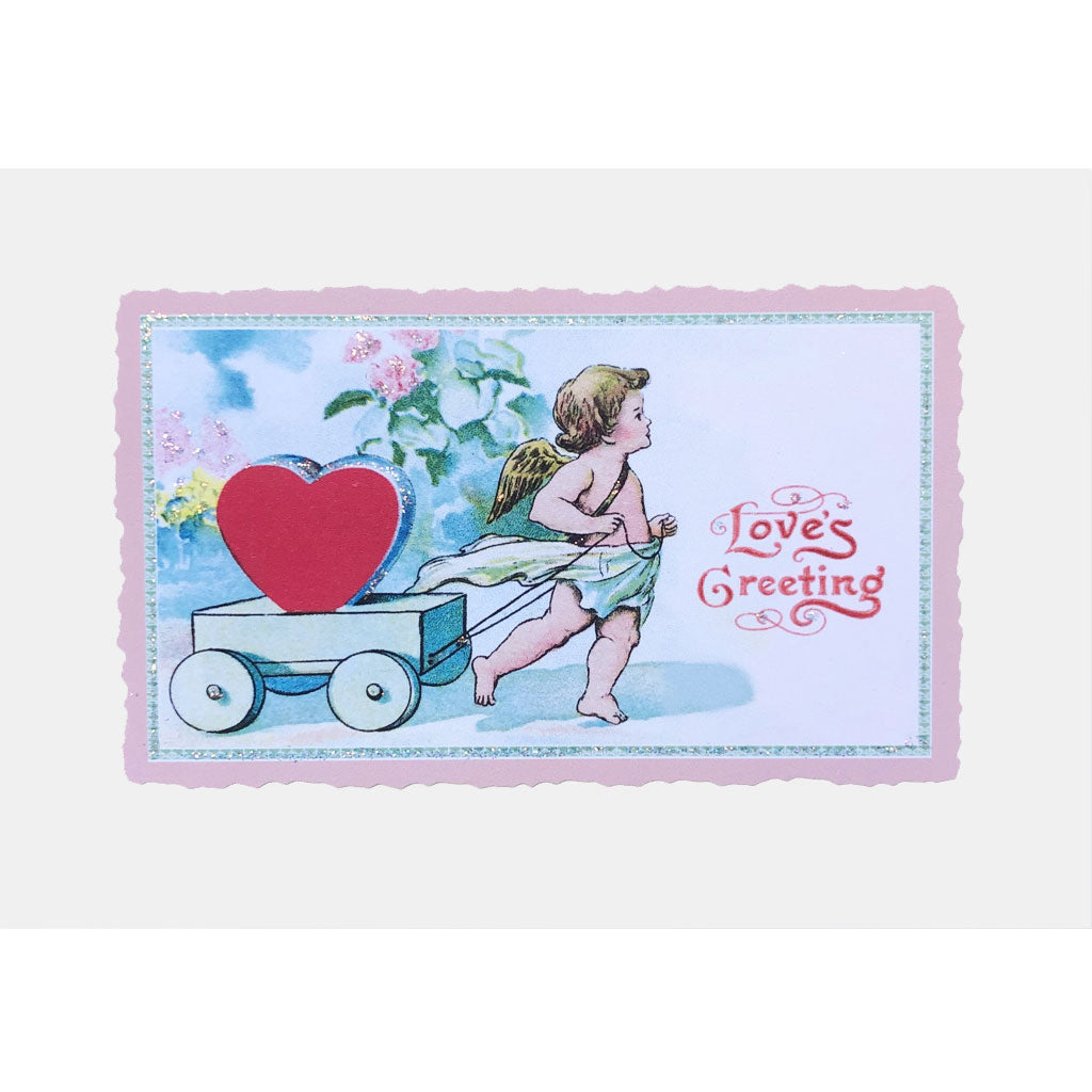 Cherub With Heart Wagon Valentine Card
