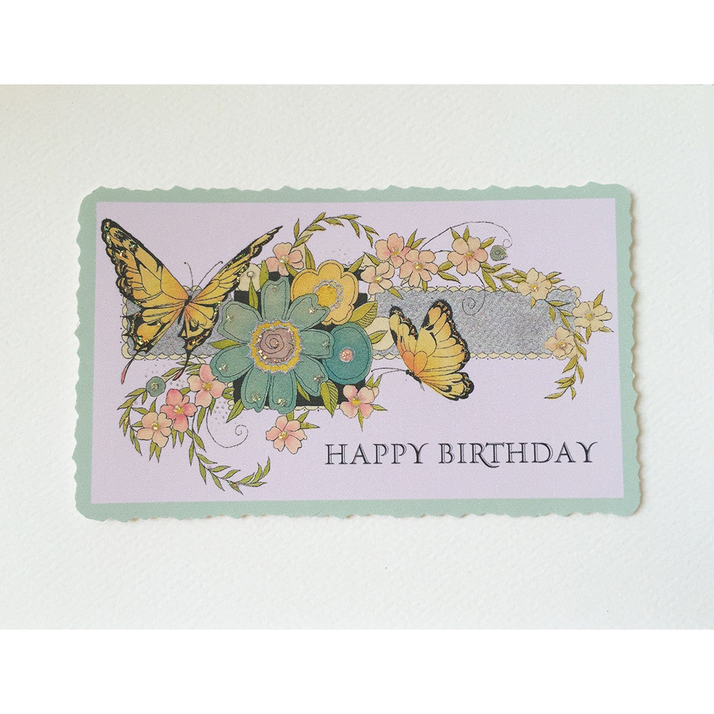 Greeting Card ED-190W Butterflies Flowers Pastel HB - Lumia Designs