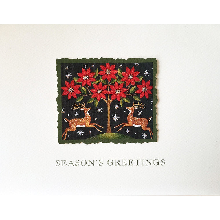 Greeting Card Poinsettia Deers - Lumia Designs