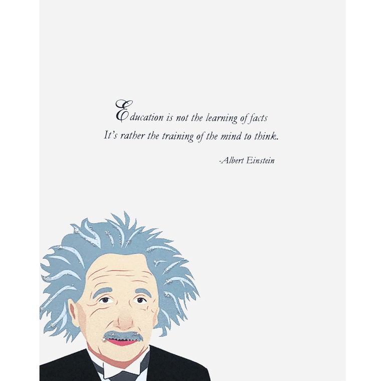 Greeting Card with portrait of Einstein and quote. Hand glittered, made in USA