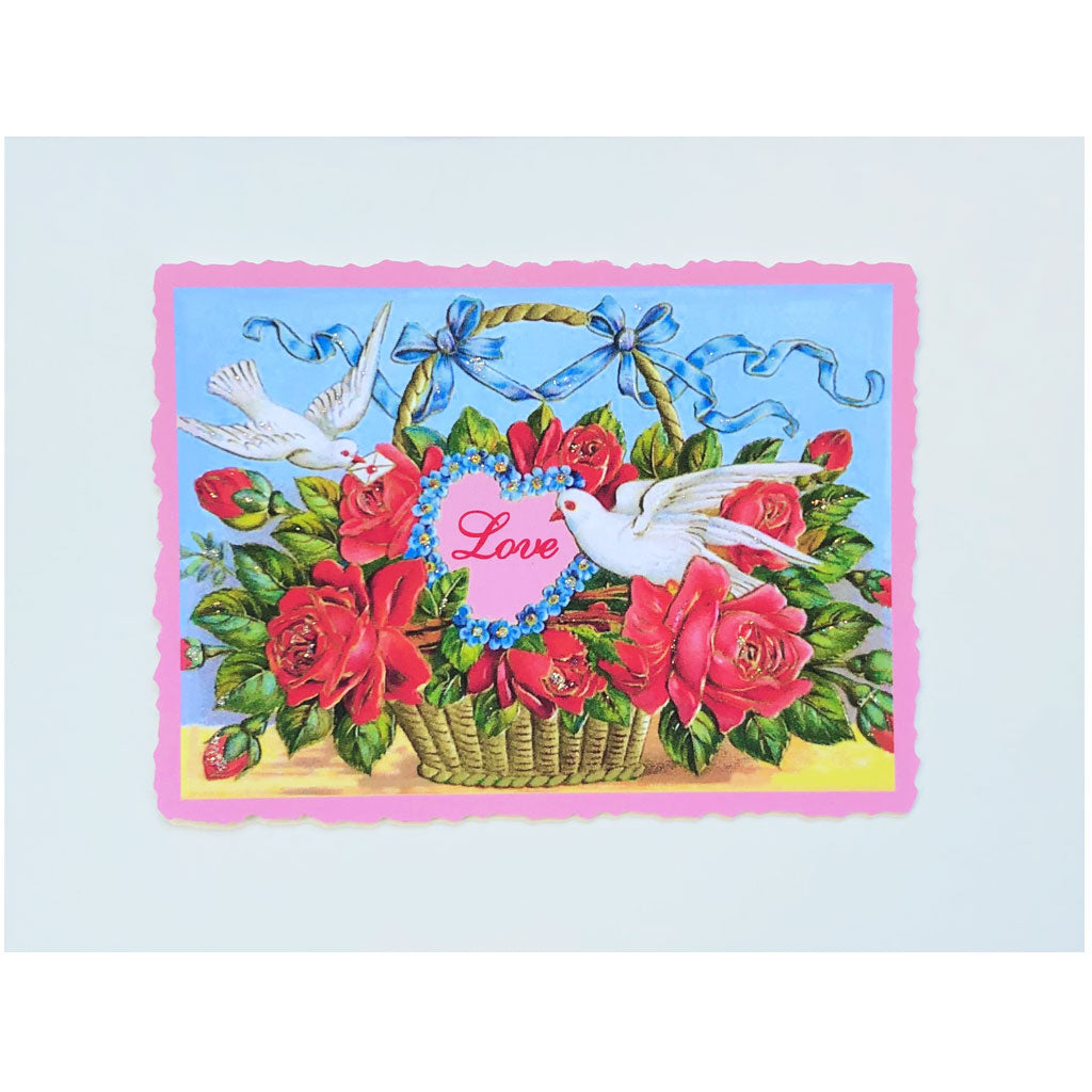 Doves With Flower Basket Love Card