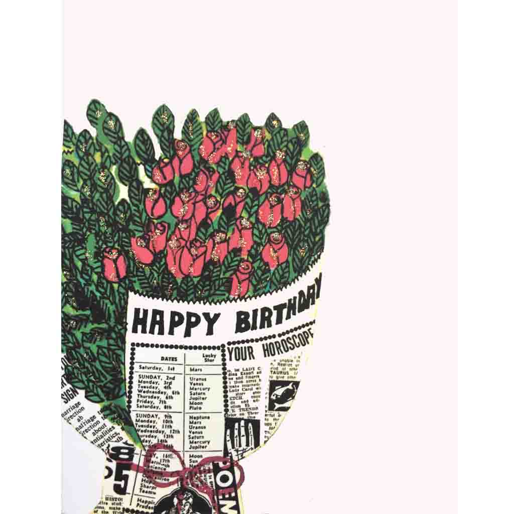 Newspaper Roses Birthday Card-Lumia Designs
