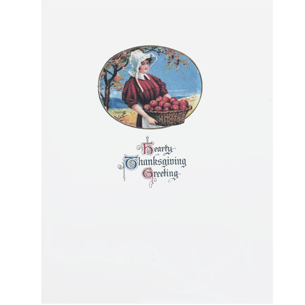 Woman with apple basket Thanksgiving card