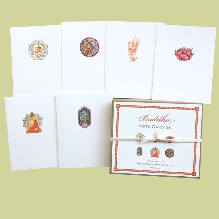 Buddha themed greeting card box set. 6 Hand glittered cards - Lumia Designs Made in USA